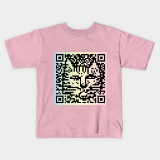 QR Code kitty in black on pastel colors, scan me Kids T-Shirt